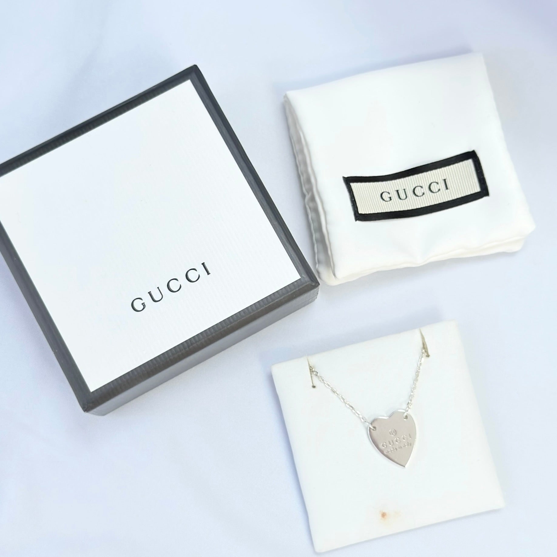 Authentic Gucci Heart Trademark Pendant Sterling Silver 925 Women’s Necklace 48cm With Packaging