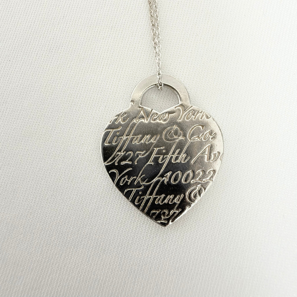 Tiffany & Co. 727 Fifth Avenue Script Medium Heart Sterling Silver 925 Necklace 22.5 Inches