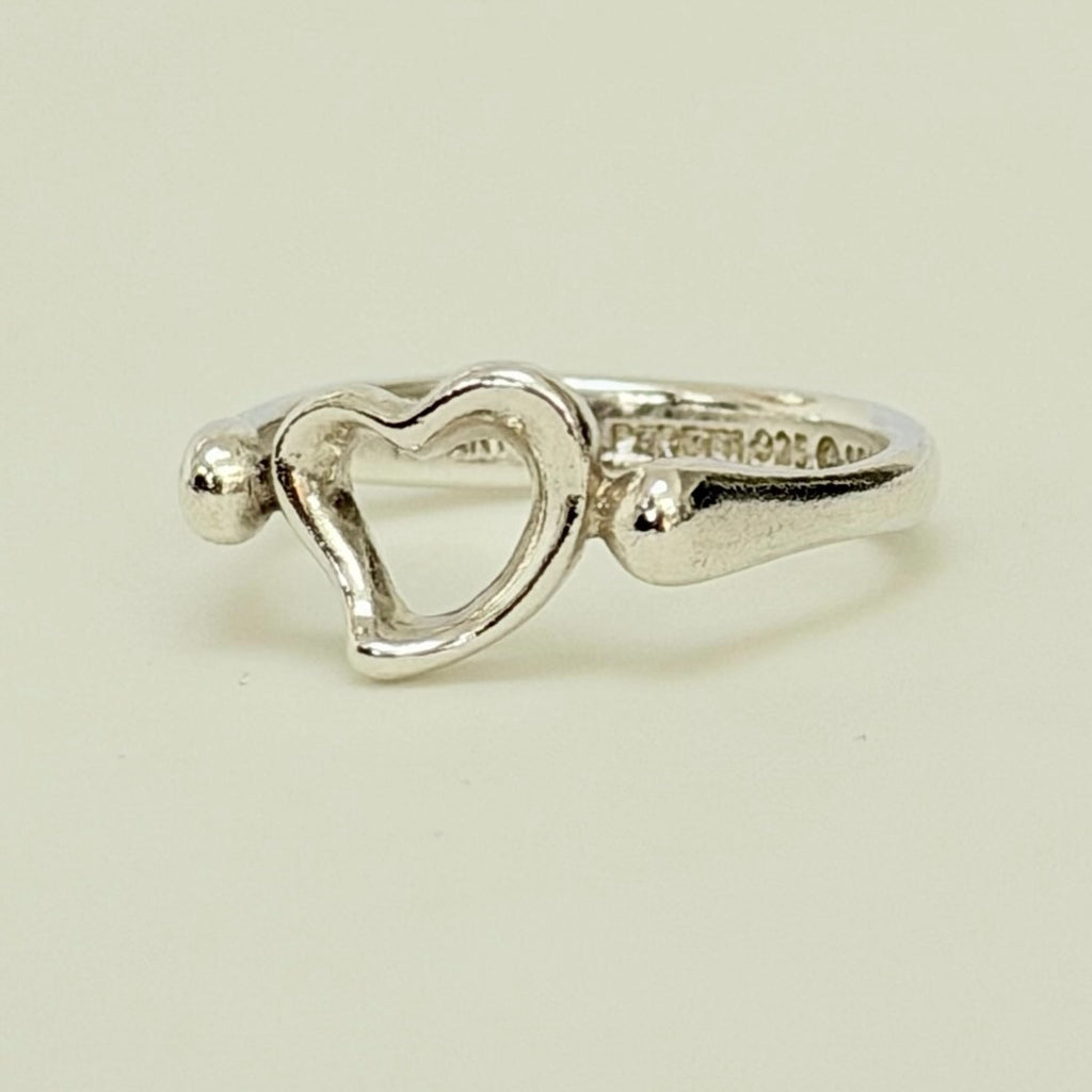 Authentic Tiffany & Co. Elsa Peretti Open Heart Sterling Silver 925 Ring Size 6.5, Uk M, EU 52.5