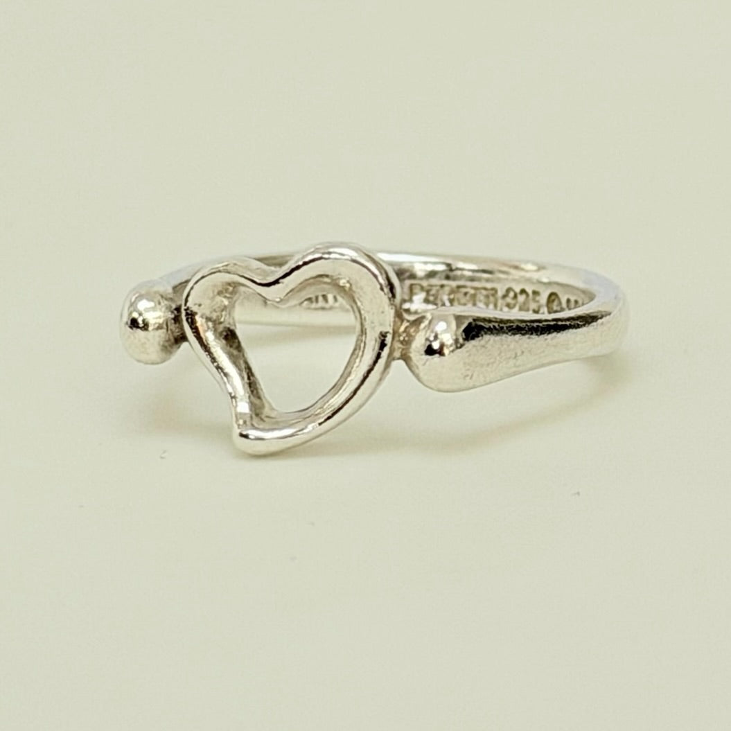 Authentic Tiffany & Co. Elsa Peretti Open Heart Sterling Silver 925 Ring Size 6.5, Uk M, EU 52.5