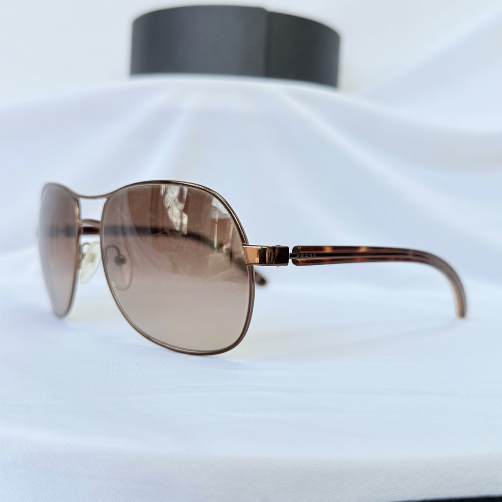 Prada Pilot Bronze Gold Brown tortoiseshell Women’s Designer Sunglasses With Case