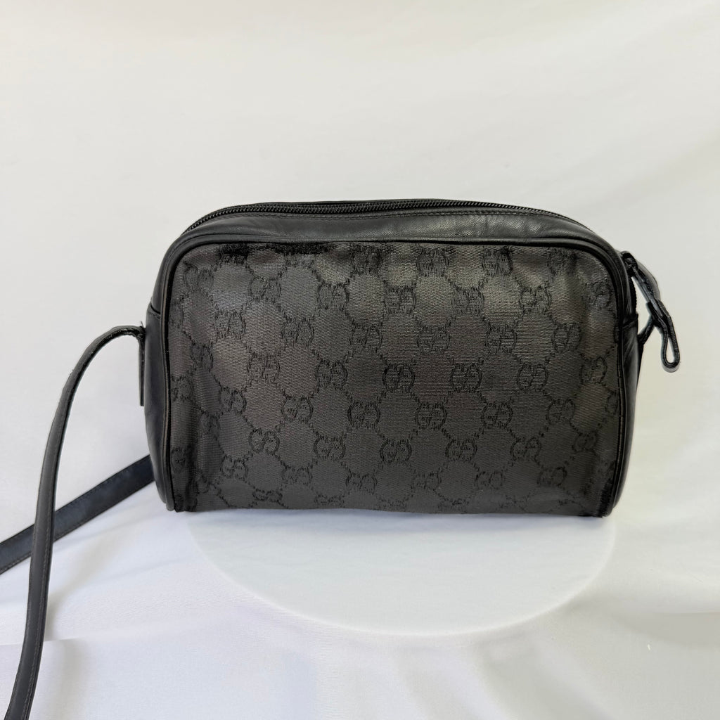 Vintage Gucci Black GG Monogram Canvas/Leather Small Crossbody Handbag