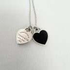 Tiffany & Co. Return to Mini Double Black Heart Women's Necklace 16 Inches Sterling Silver 925