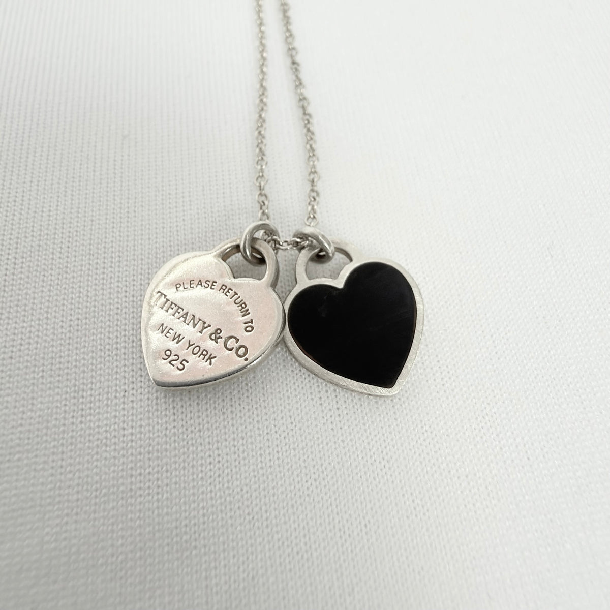 Tiffany & Co. Return to Mini Double Black Heart Women's Necklace 16 Inches Sterling Silver 925