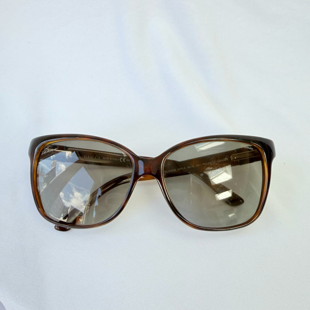 Authentic Gucci Cat Eye Tortoiseshell Brown Polarised GG Fabric Sunglasses