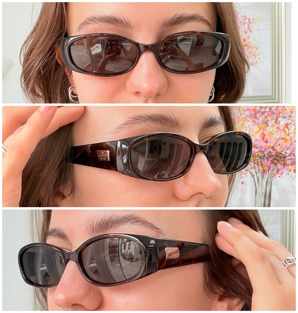 Vintage Gucci GG 2451/S Brown Tortoiseshell Silver Retro Skinny Unisex Sunglasses