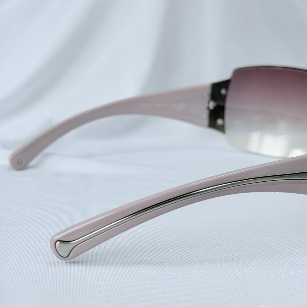 Vintage Prada Y2K Lilac Purple Silver Frameless Wrap Sunshield Oversized Sunglasses SPR 041