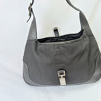 Vintage Gucci Jackie Small Handbag Black Leather And Nylon Piston Push-Lock Silver Closure Single Adjustable Strap