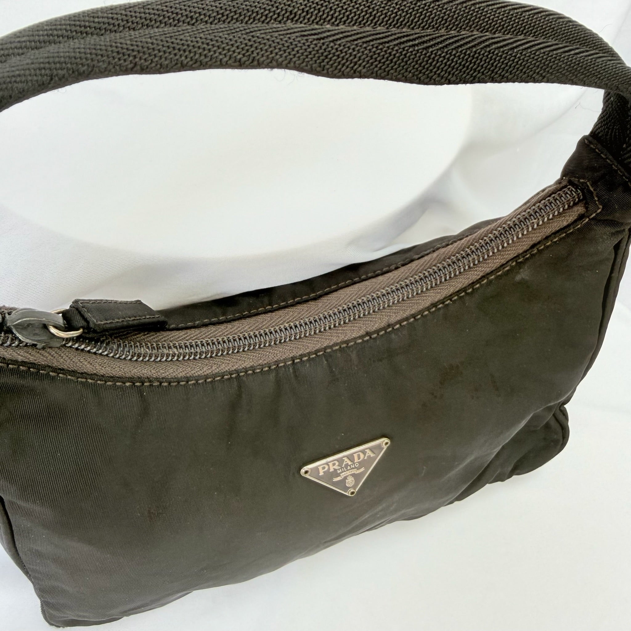 Prada Vintage Tessuto Black Nylon Re-edition 2000 Mini Hobo Zip Handbag