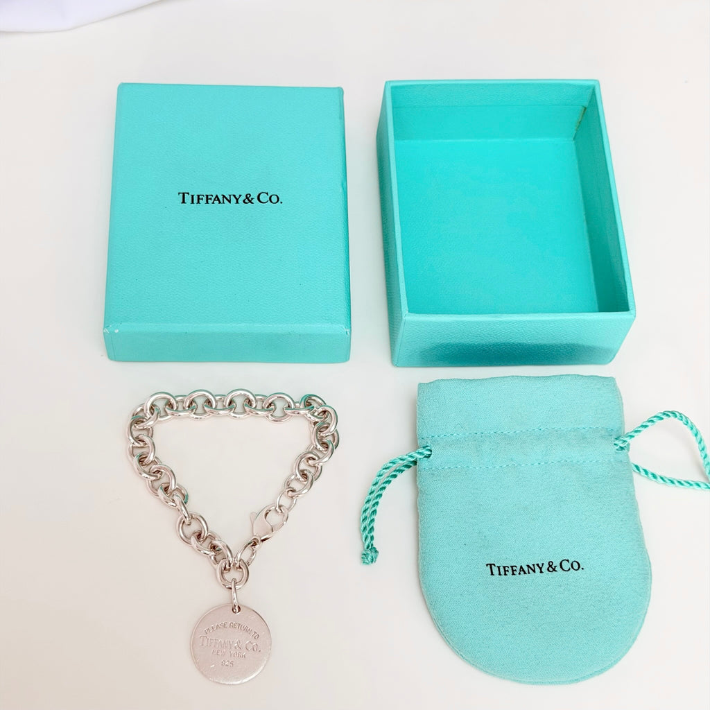 Authentic Tiffany & Co. Sterling Silver 925 Chunky Chain Large Round Tag Disc Bracelet 7.5 Inches With Packaging