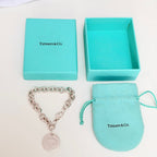 Authentic Tiffany & Co. Sterling Silver 925 Chunky Chain Large Round Tag Disc Bracelet 7.5 Inches With Packaging