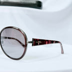 Prada SPR 51N Burgundy Red Striped Arms Oversized Oval Round Women’s Sunglasses