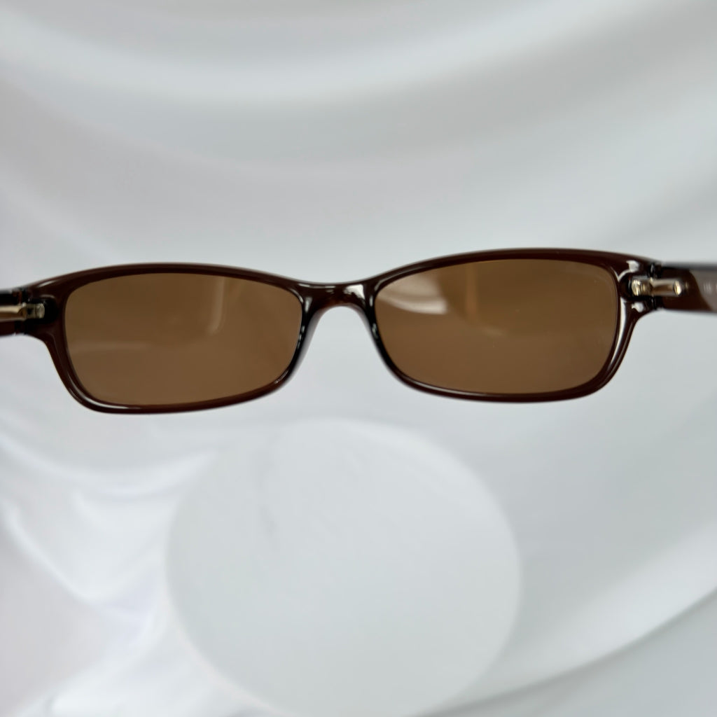 Vintage Fendi Brown Gold Rectangular Skinny Y2K Polarised Sunglasses