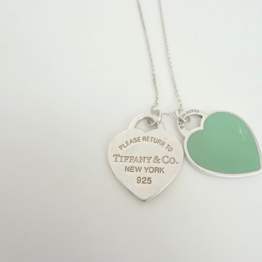 Tiffany & Co. Return to Small Double Blue Heart Women's Necklace 18 Inches Sterling Silver 925