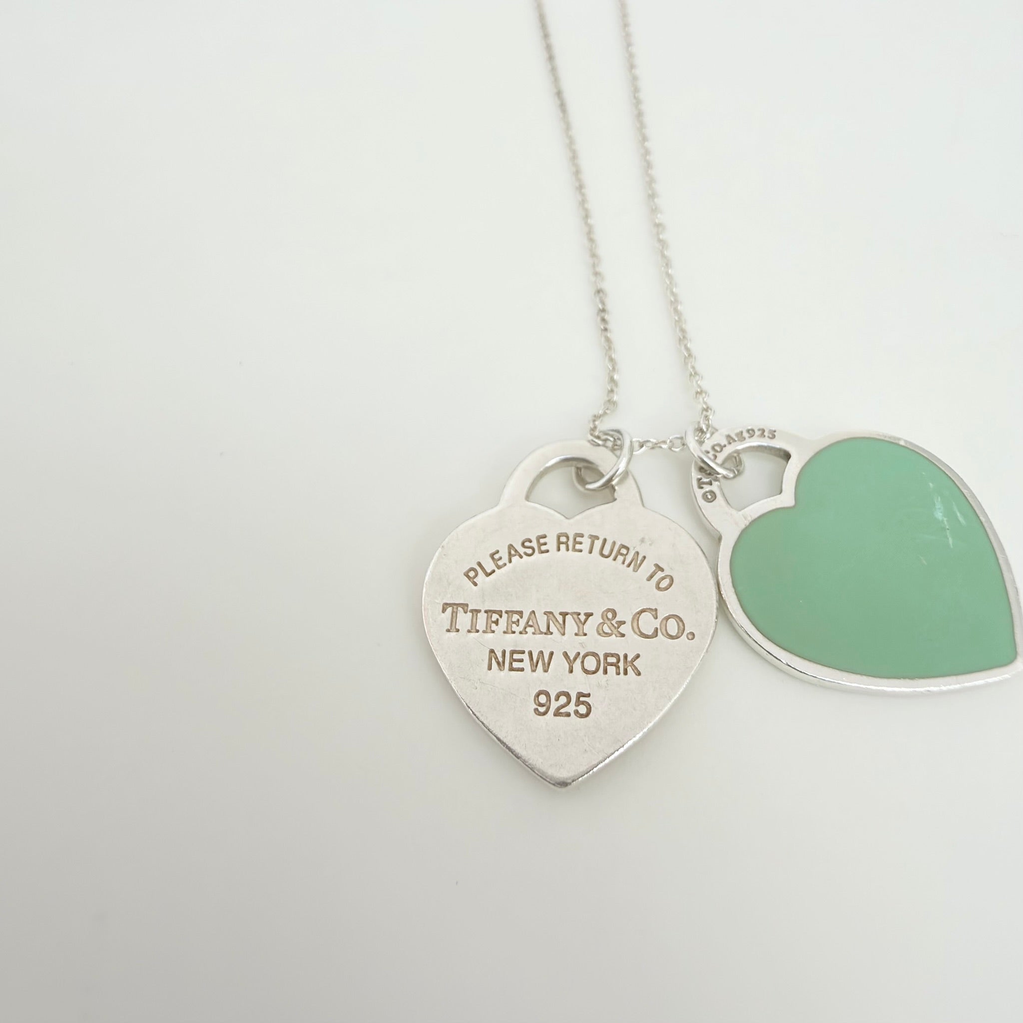 Tiffany & Co. Return to Small Double Blue Heart Women's Necklace 18 Inches Sterling Silver 925