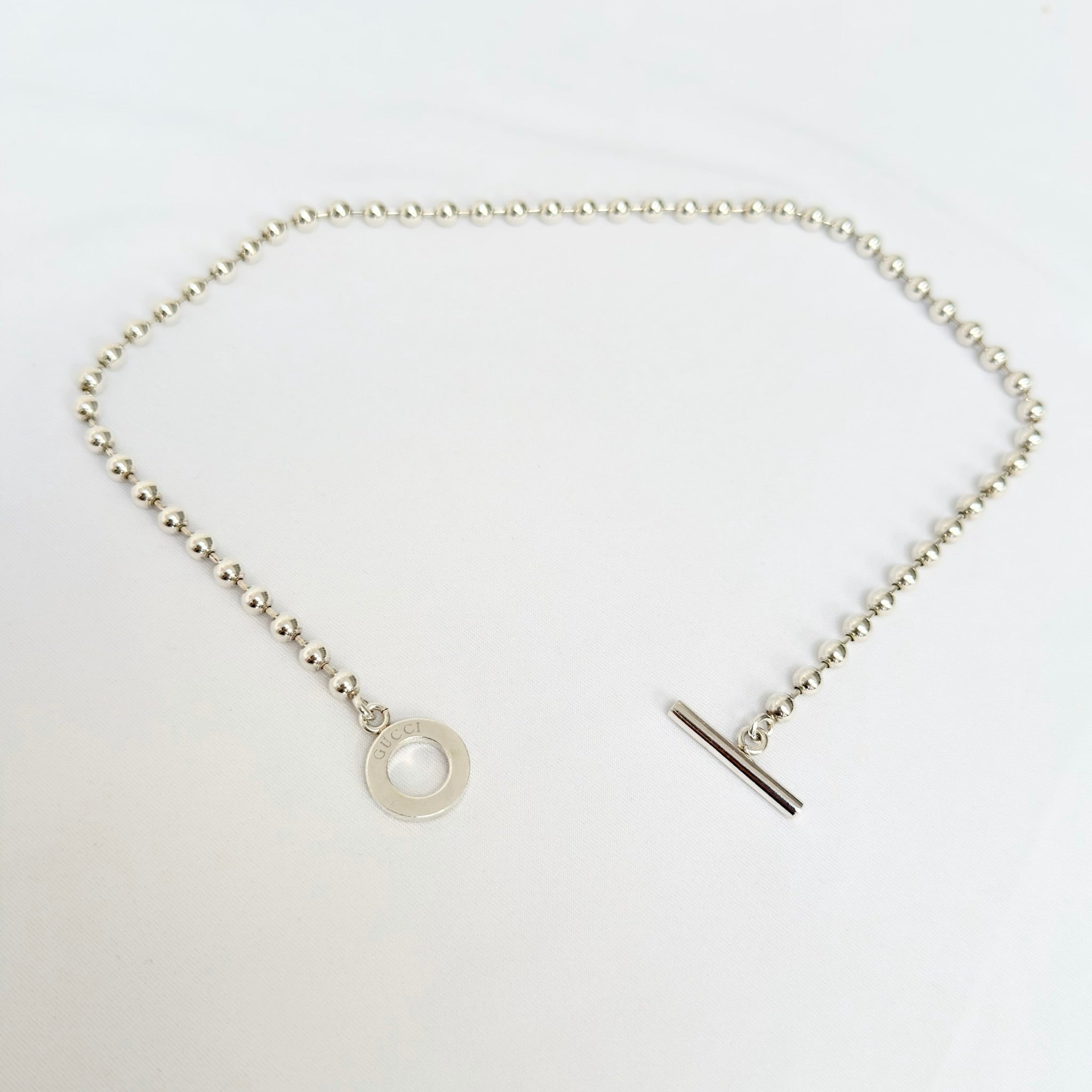 Authentic Gucci Vintage Boule Popcorn Necklace Toggle Sterling Silver 925 Women's 16 inches With Packaging