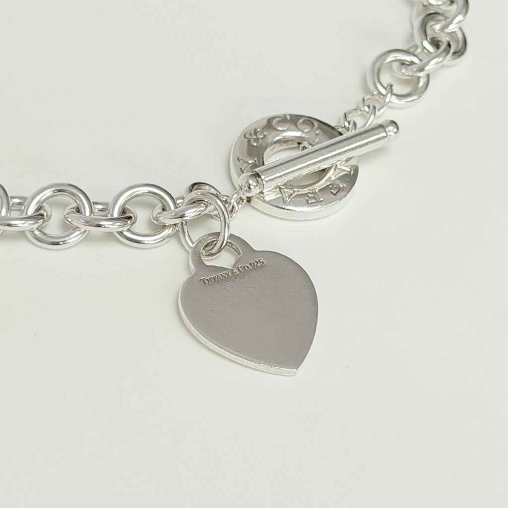 Authentic Vintage Tiffany & Co. Sterling Silver 925 Toggle Heart Pendant Choker Necklace With Pouch 15 Inches
