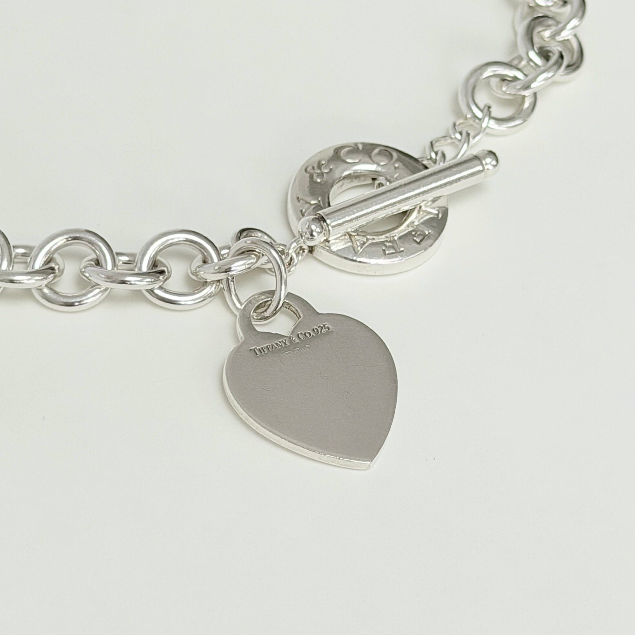 Authentic Vintage Tiffany & Co. Sterling Silver 925 Toggle Heart Pendant Choker Necklace With Pouch 15 Inches