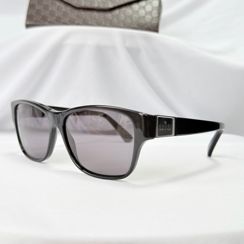 Authentic Gucci Black Silver Cat Eye Square Lens Unisex Sunglasses With Case