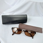 Vintage Fendi Brown Gold Rectangular Skinny Y2K Polarised Sunglasses