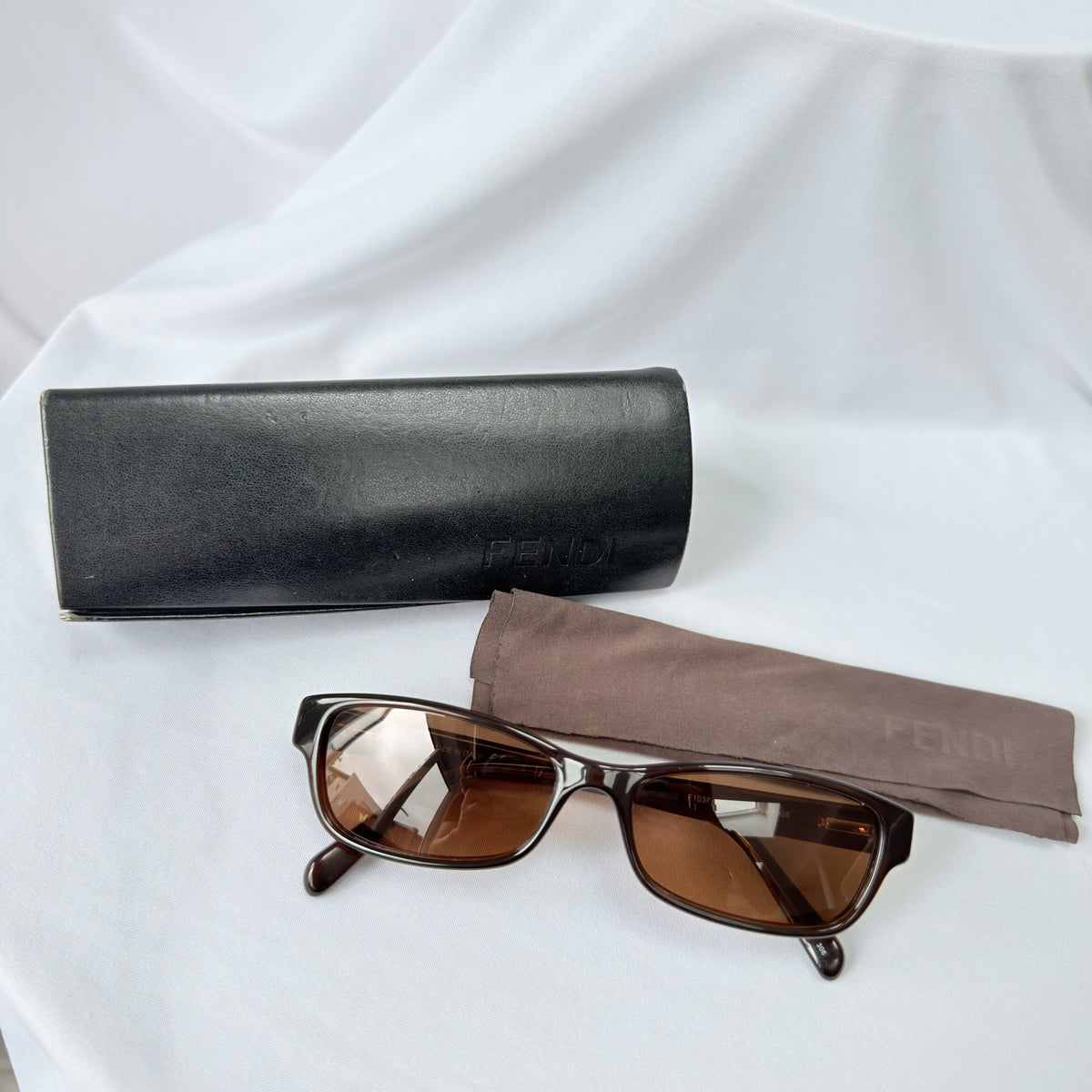 Vintage Fendi Brown Gold Rectangular Skinny Y2K Polarised Sunglasses