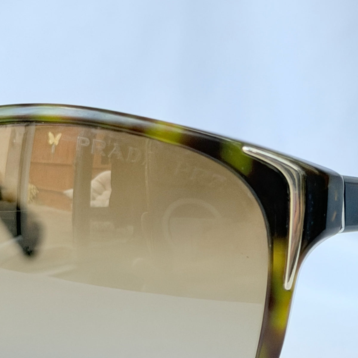 Prada Cat Eye Square Metal Corners Women's Sunglasses Brown Tortoiseshell Polarised SPR 01O