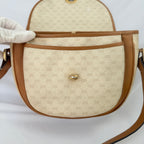 Vintage Gucci GG Supreme Monogram Small Leather Coated Canvas Beige Tan Cream Crossbody Turn Lock Handbag