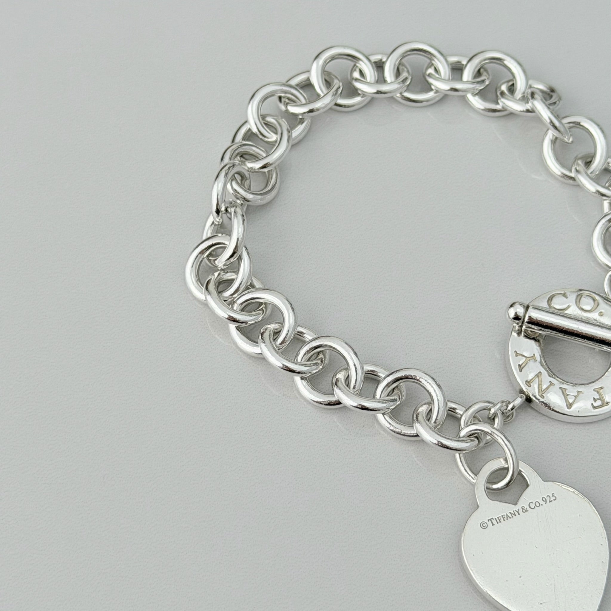 Authentic Vintage Tiffany & Co. Sterling Silver 925 Toggle Heart Pendant Bracelet With Pouch 21cm