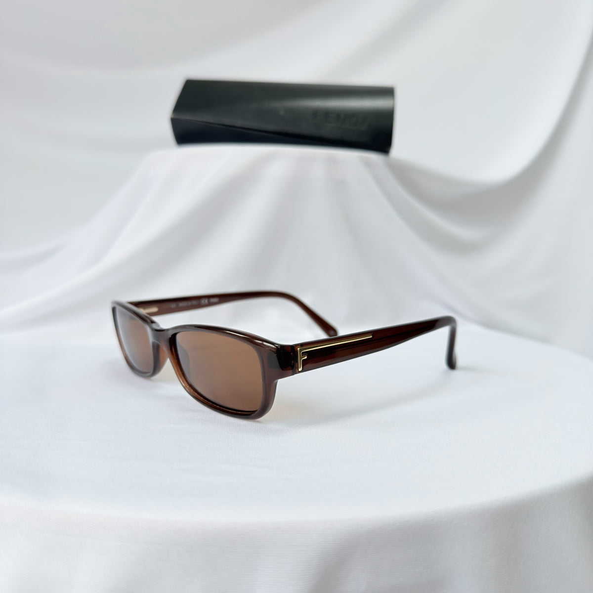 Vintage Fendi Brown Gold Rectangular Skinny Y2K Polarised Sunglasses