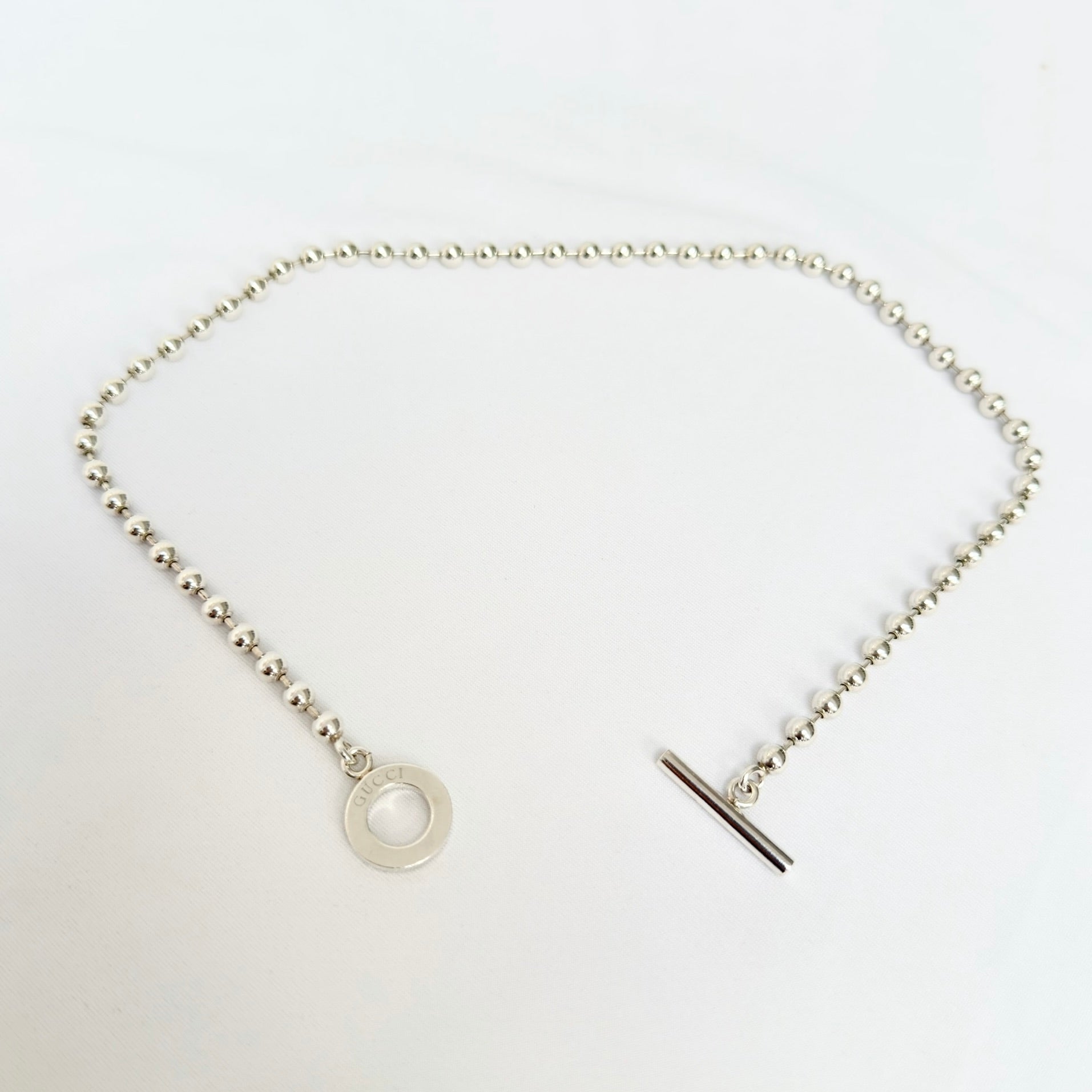 Authentic Gucci Vintage Boule Popcorn Necklace Toggle Sterling Silver 925 Women's 16 inches With Packaging