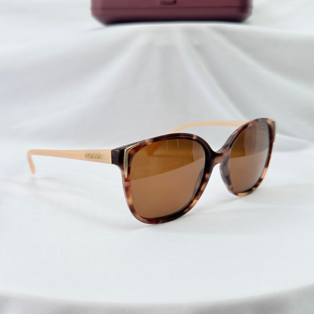 Prada Cat Eye Square Metal Corners Women's Sunglasses Pink Tortoiseshell SPR 01O polarised