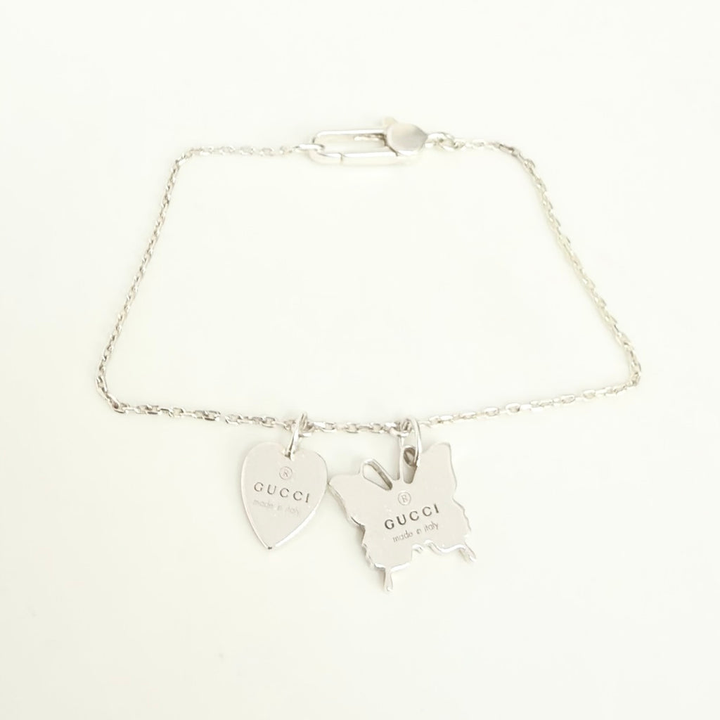 Gucci Heart Butterfly Charm Sterling Silver 925 Women's Bracelet 17cm With Packaging