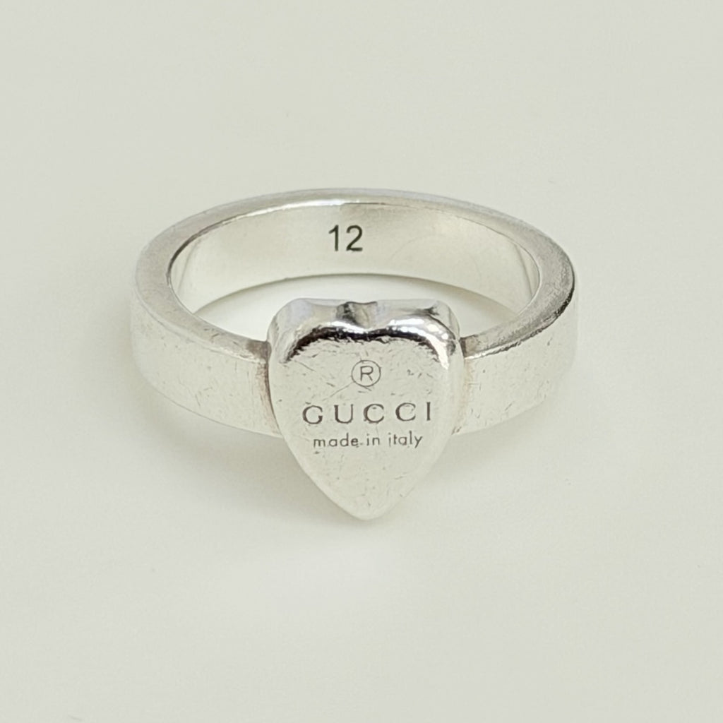 Authentic Gucci Heart Women's Ring 925 Sterling Silver Size 12, UK L, EU 52