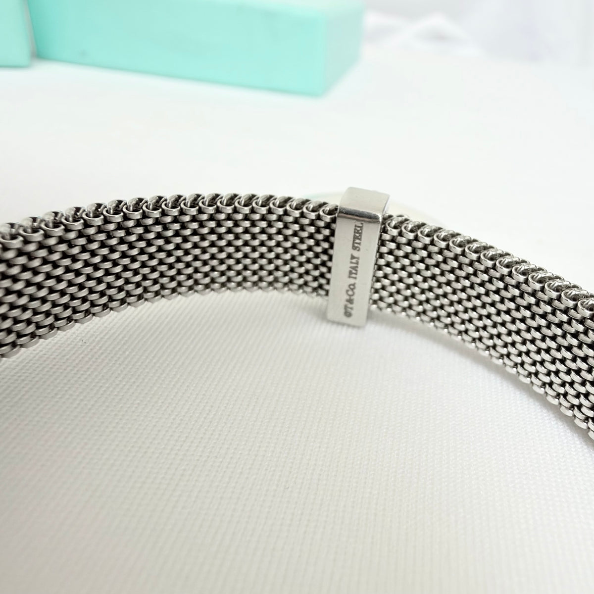 Tiffany&Co. Somerset Stretch Mesh Stainless Steel Bracelet With Sterling Silver 925 Clasp Medium Heart 16cm With Packaging