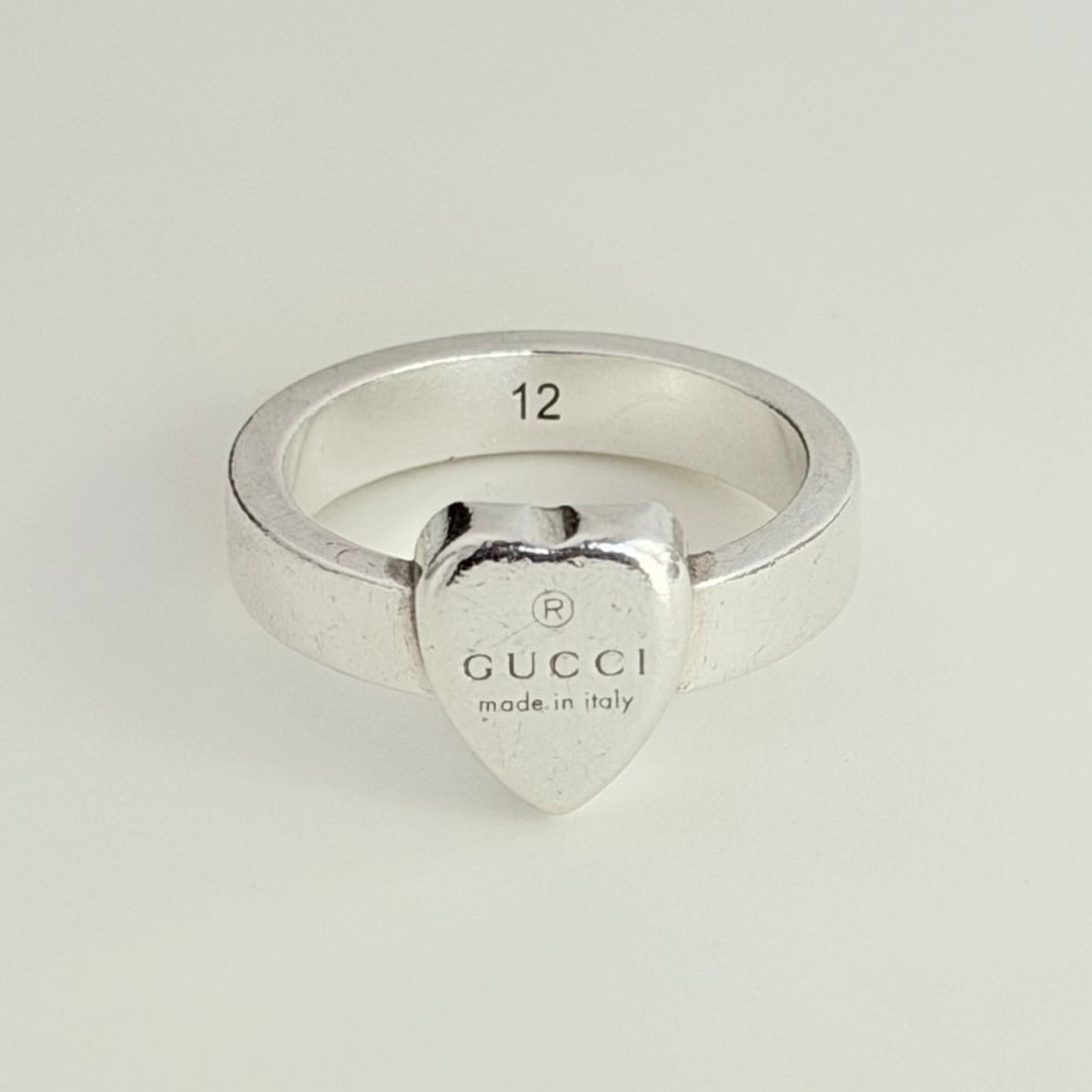 Authentic Gucci Heart Women's Ring 925 Sterling Silver Size 12, UK L, EU 52