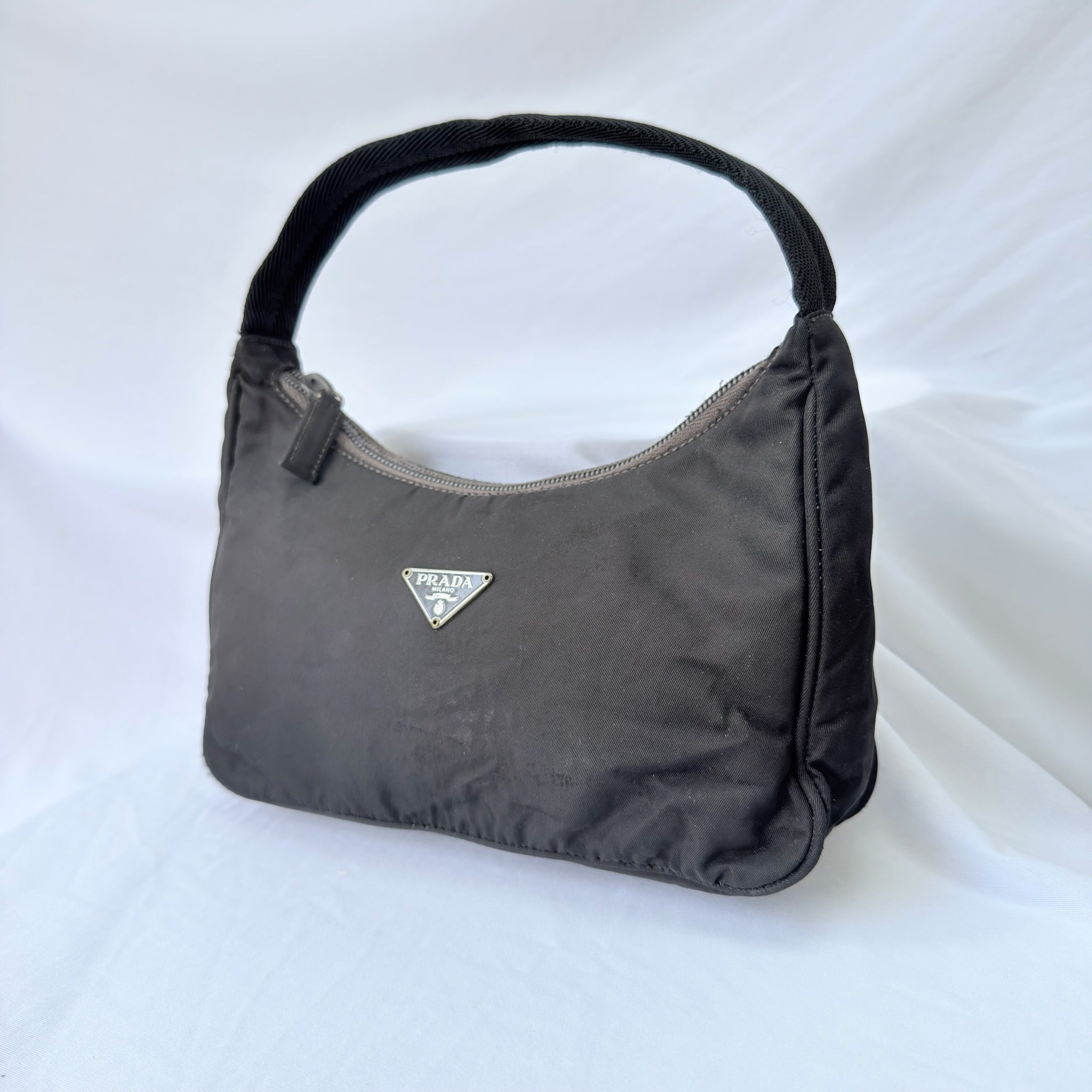 Prada Vintage Tessuto Black Nylon Re-edition 2000 Mini Hobo Zip Handbag