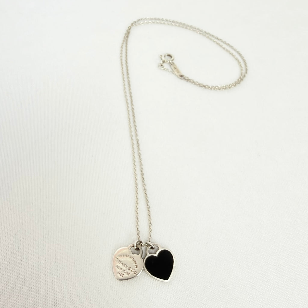 Tiffany & Co. Return to Mini Double Black Heart Women's Necklace 16 Inches Sterling Silver 925