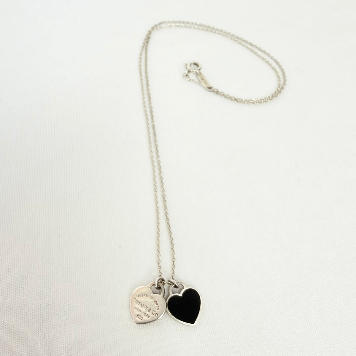 Tiffany & Co. Return to Mini Double Black Heart Women's Necklace 16 Inches Sterling Silver 925