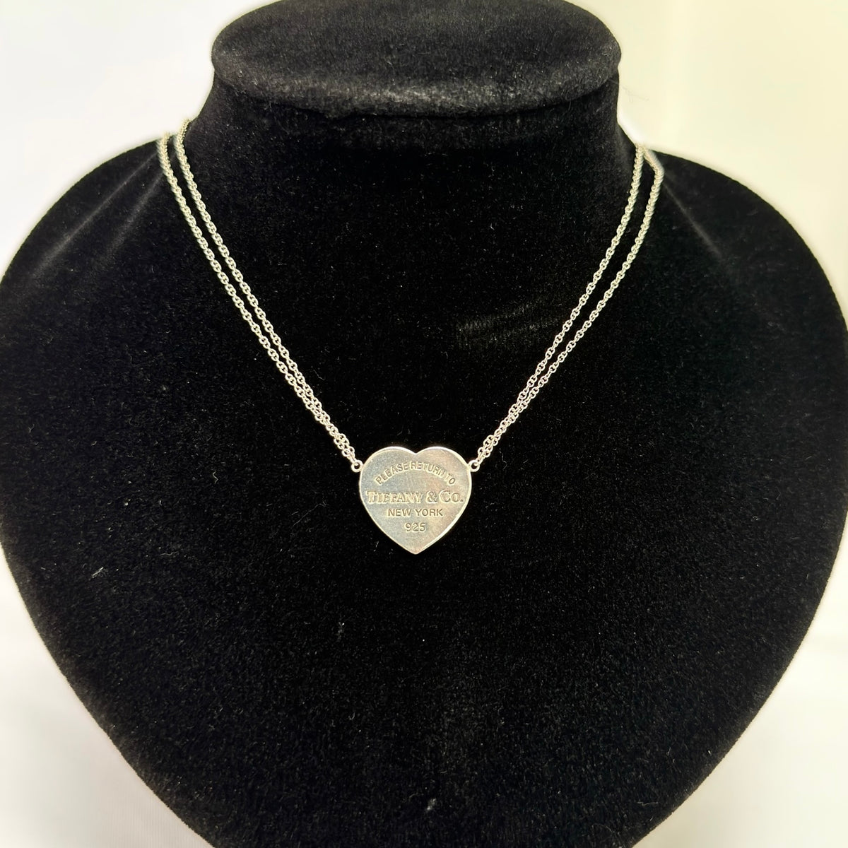 Tiffany & Co. Double Chain Heart Necklace 925 Sterling Silver 16 Inches