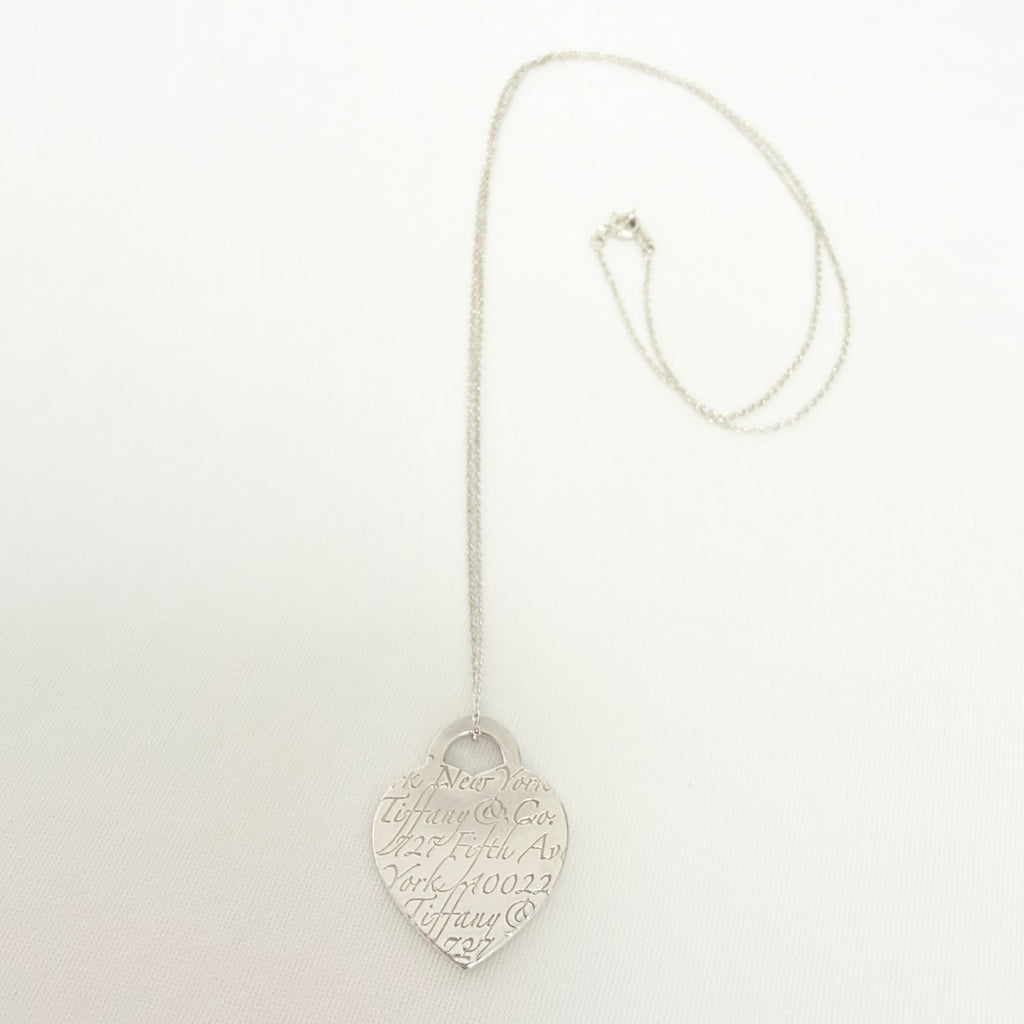 Tiffany & Co. 727 Fifth Avenue Script Medium Heart Sterling Silver 925 Necklace 22.5 Inches