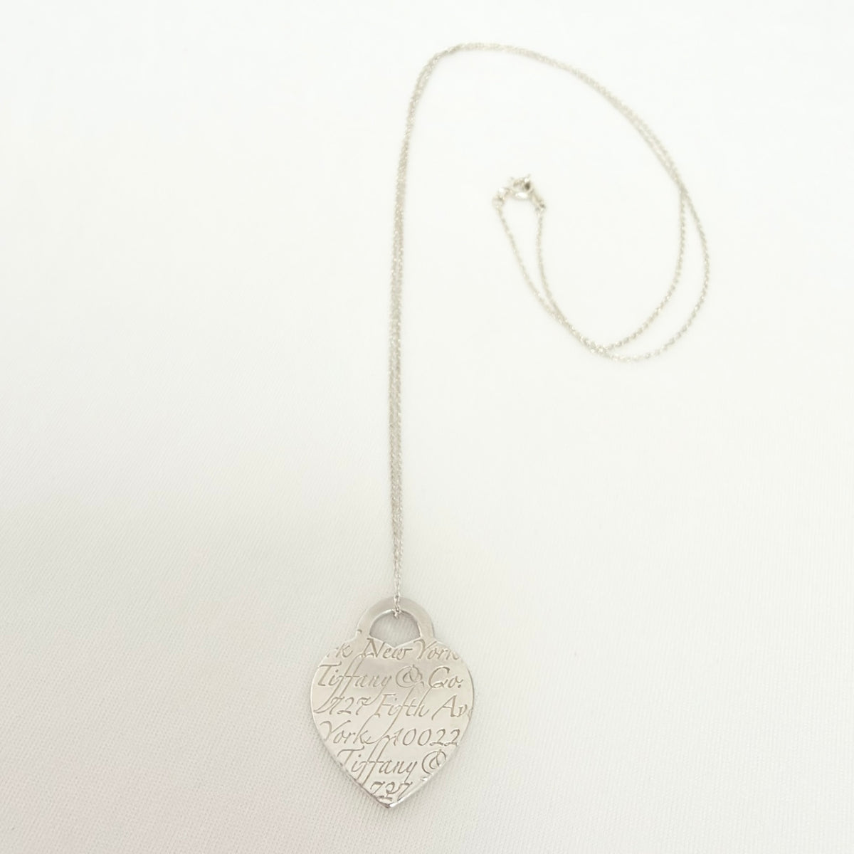 Tiffany & Co. 727 Fifth Avenue Script Medium Heart Sterling Silver 925 Necklace 22.5 Inches