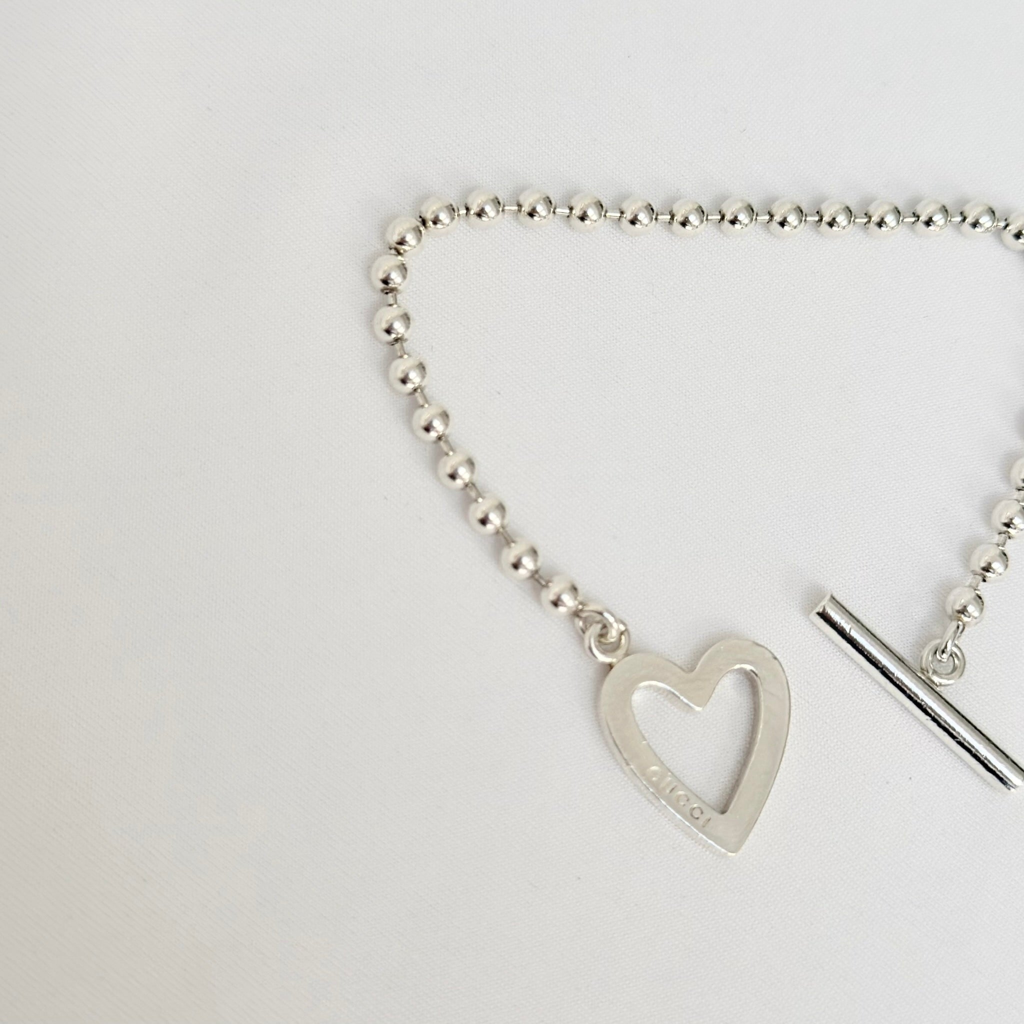 Gucci Vintage Heart Boule Popcorn Bracelet Toggle Sterling Silver 925 Women 17cm