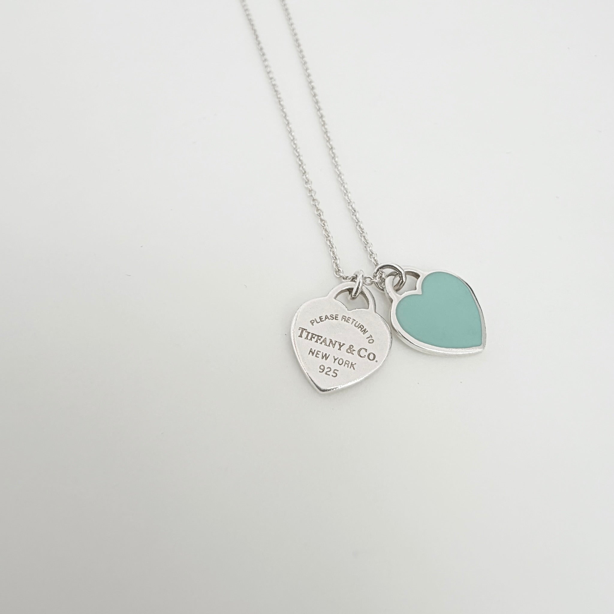 Tiffany & Co. Return to Mini Double Blue Heart Women's Necklace 19 Inches Sterling Silver 925