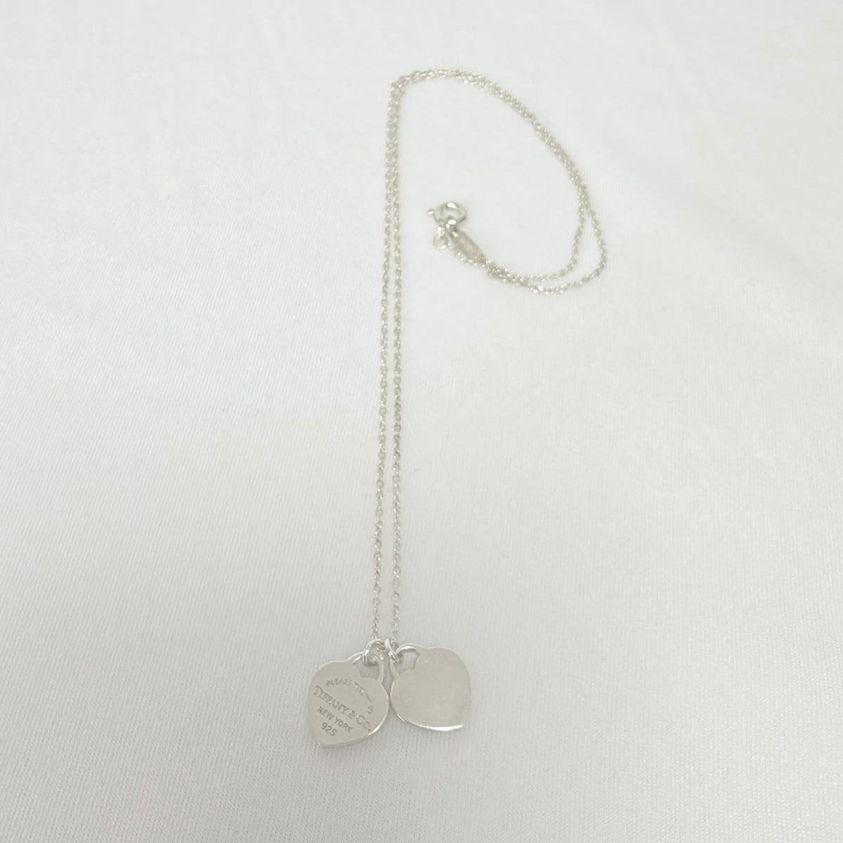 Tiffany & Co. Mini Double Silver 925 Heart Pendant Women's Necklace 16 inches With Packaging