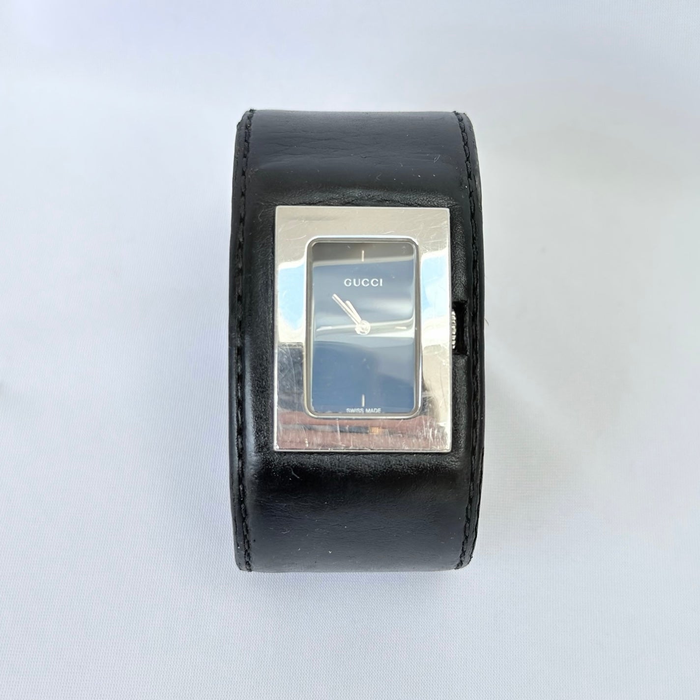 Gucci 7800L Women's Quartz Watch Black Leather Rectangular With Packaging 19cm