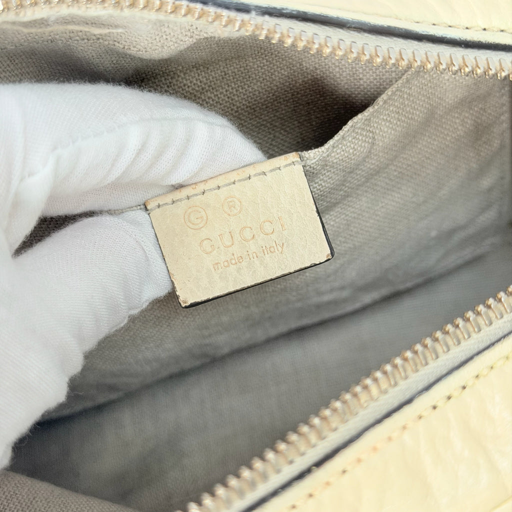Authentic Gucci GG Bree Cream Leather Brown Canvas Crossbody Women's Bag With Dust bag