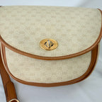 Vintage Gucci GG Supreme Monogram Small Leather Coated Canvas Beige Tan Cream Crossbody Turn Lock Handbag