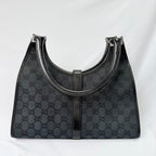 Authentic Vintage Gucci Jackie Bardot Black Monogram Supreme Gg Canvas Leather Medium Handbag