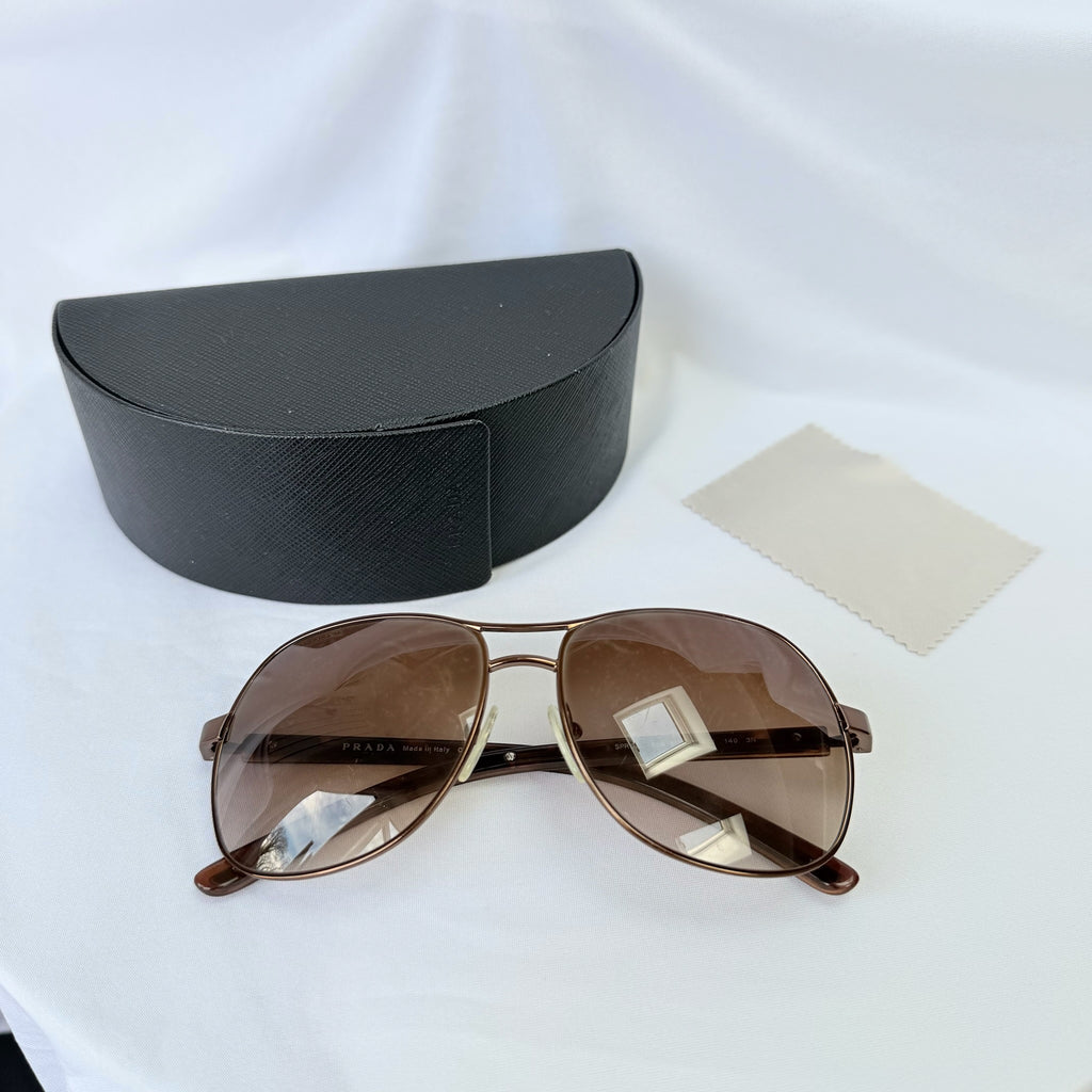 Prada Pilot Bronze Gold Brown tortoiseshell Women’s Designer Sunglasses With Case