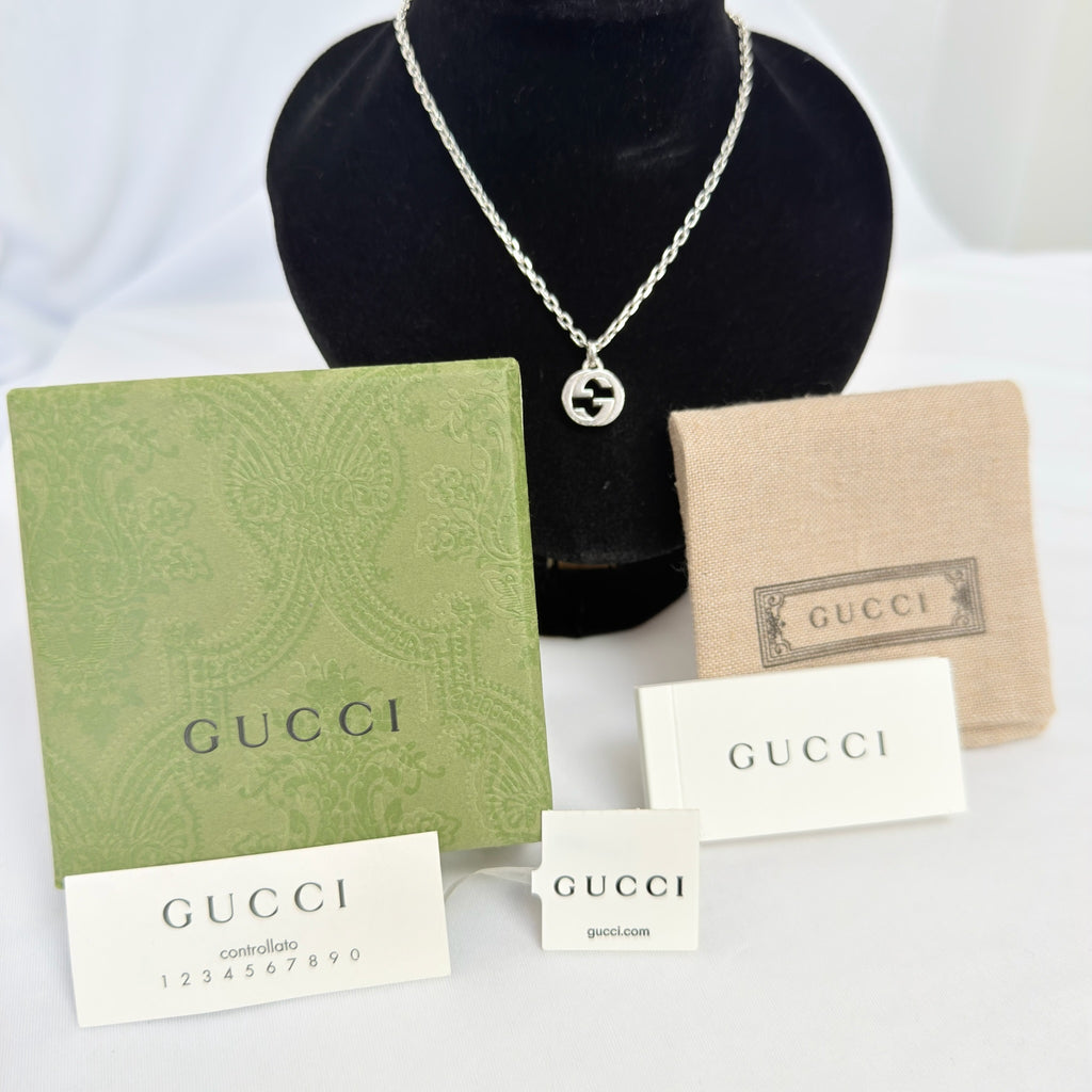 Gucci Interlocking GG Pendant Sterling Silver 925 Necklace 19 Inches With Packaging